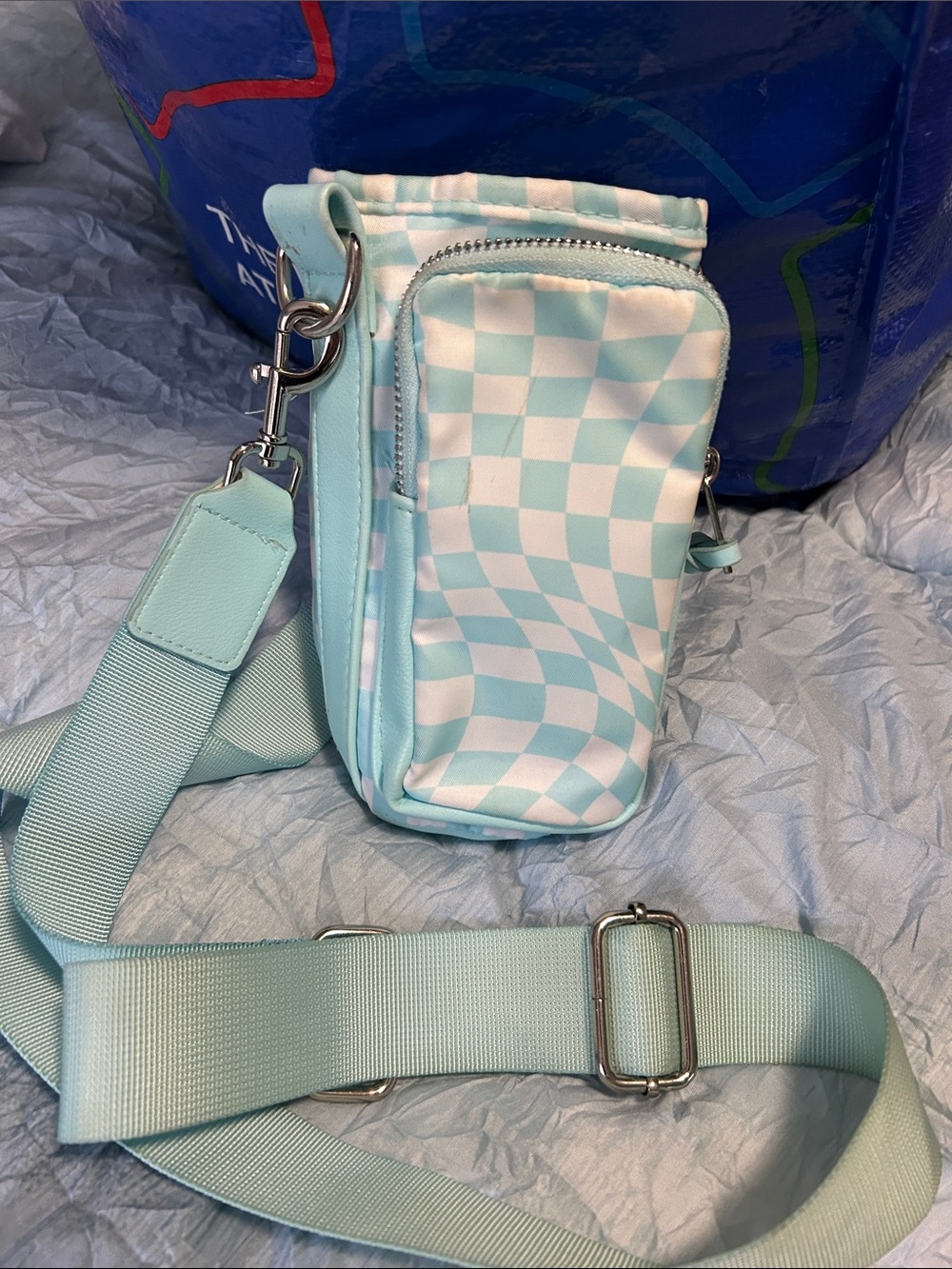 Mint Checkered Crossbody Phone Bag - Unbranded